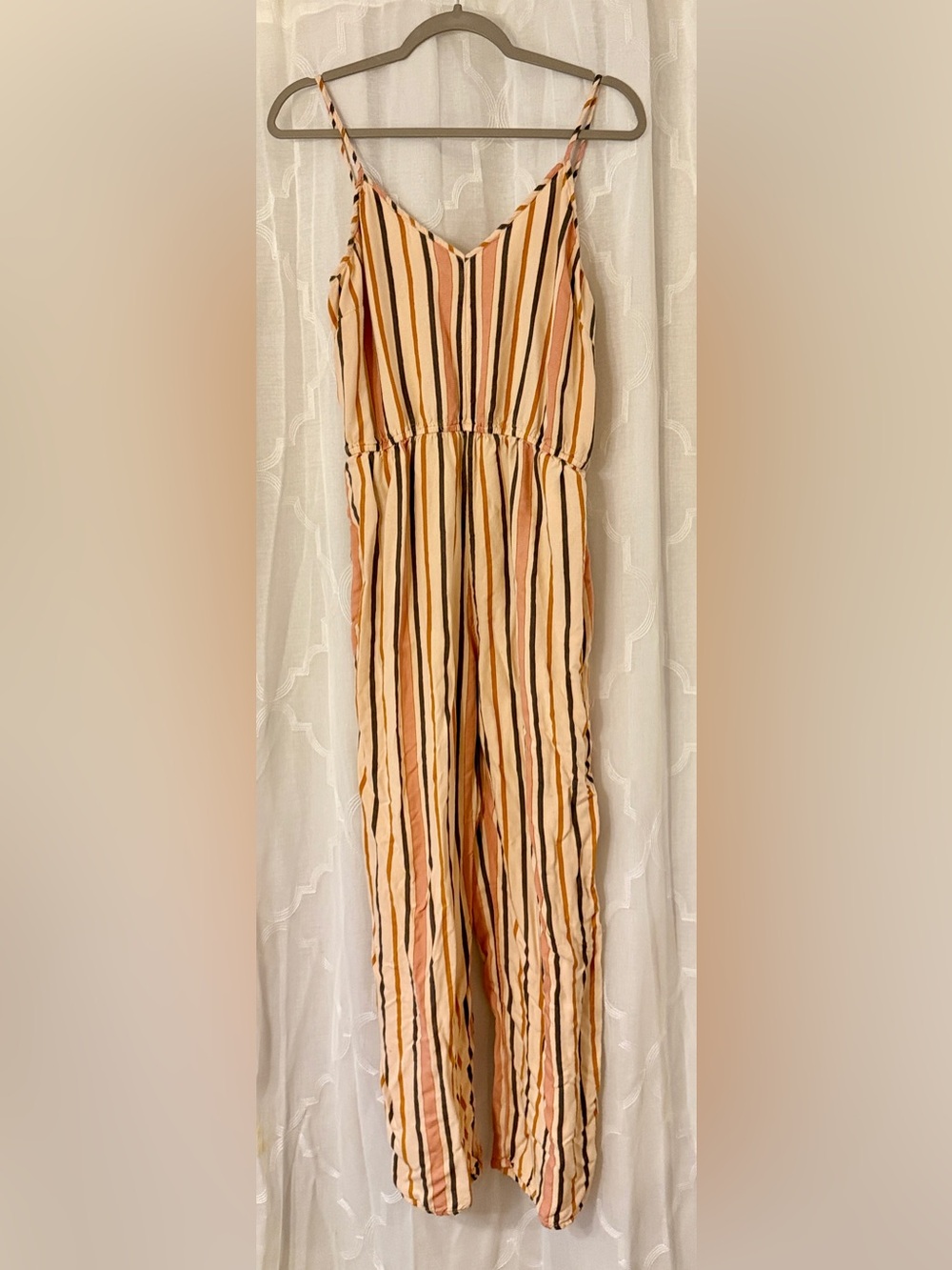Roxy Medium Striped Wide Leg Jumpsuit Adjustable Straps